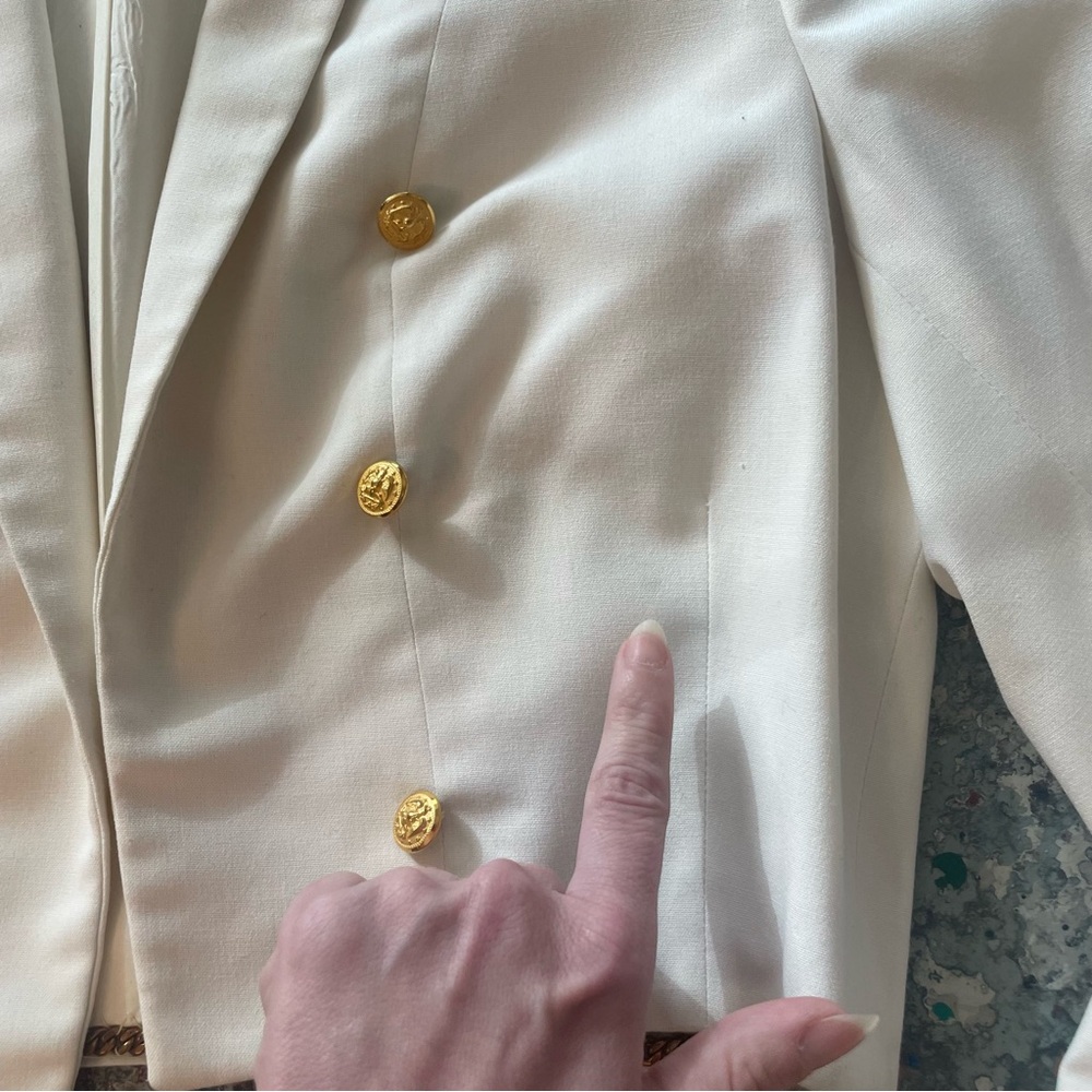 Vintage 1960s Naval Officer Cropped Jacket White Military Blazer Gold Button - Picture 3 of 7